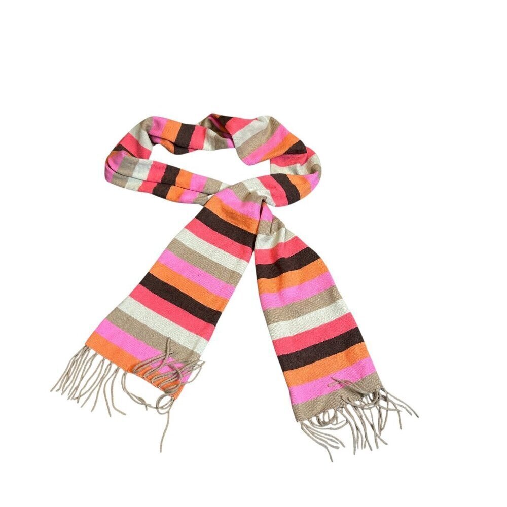 Kinross Scarf 100% Cashmere Colorblock Striped Fringe Rectangular Pink Brown